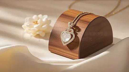 心形吊墜用細鏈穿起掛木質首飾架珠寶產品實拍圖